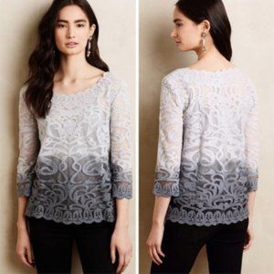 ANTHROPOLOGIE Meadow Rue Caela Blouse Grey Ombre Lace Top NEW